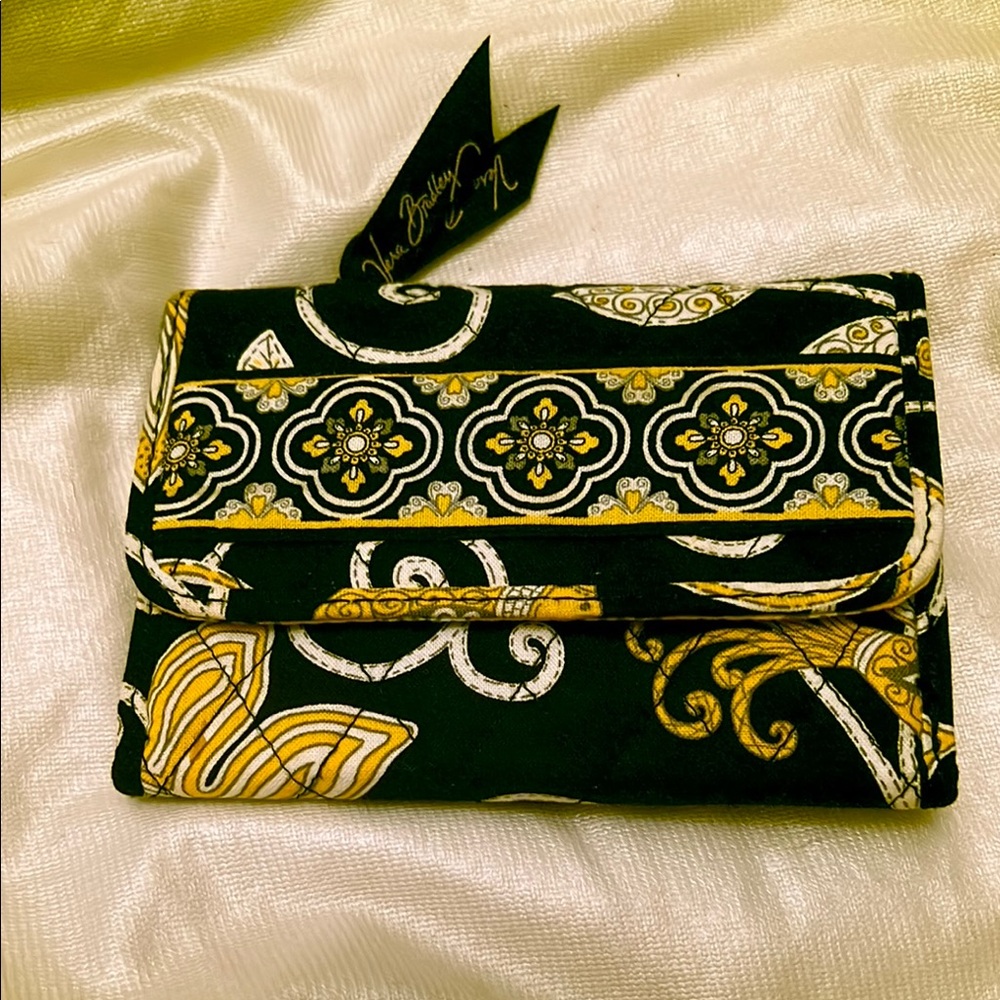 Vera Bradley Yellow Bird trifold Euro Wallet Yellow & Black Retired
